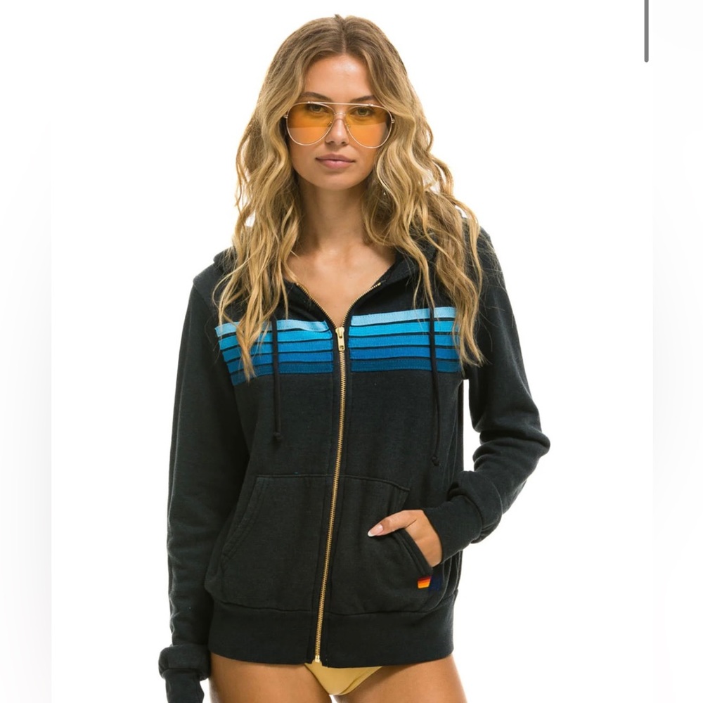 NWT Aviator Nation 5 Stripe Zip Up Charocoal/Blue